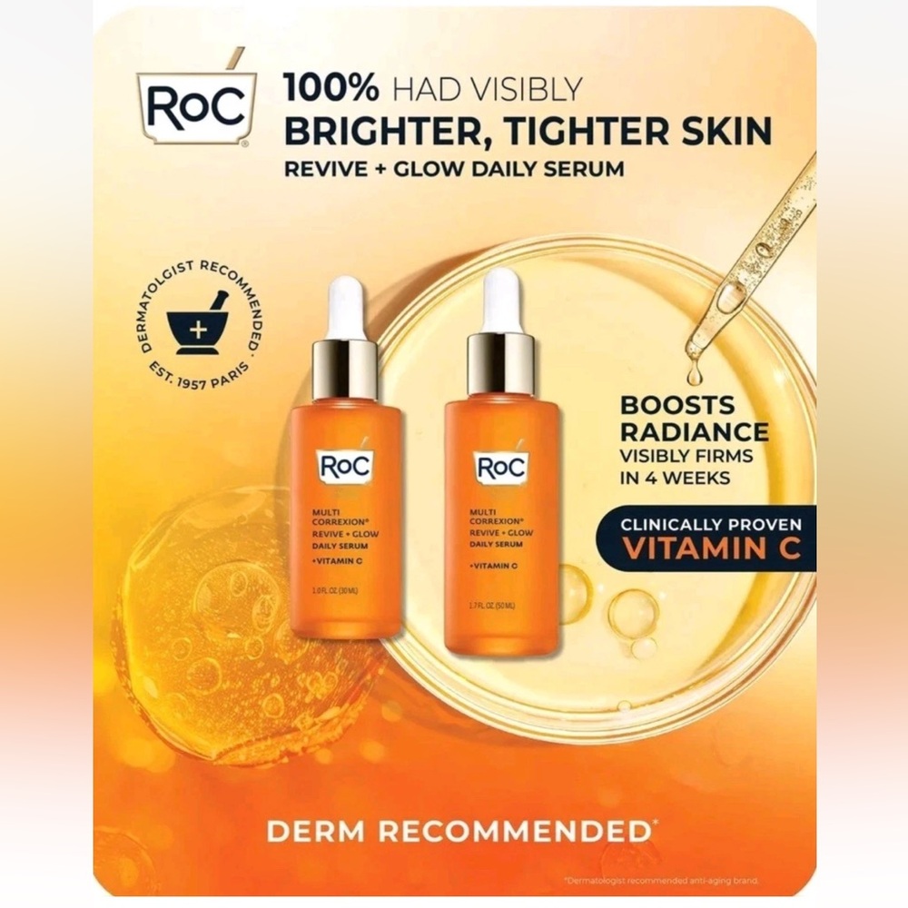 NEW RoC Vitamin C Serum 2-Pack(1.7 oz + 1 oz) Revive +Glow Daily Brightening Set